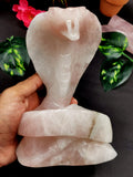 Cobra snake with raised hood carving in Rose Quartz stone - crystal healing / chakra / reiki / energy - 7 inches and 1.35 kg (2.97 lb)