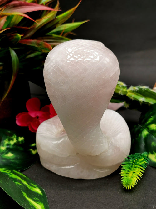 Cobra snake with raised hood carving in Rose Quartz stone - crystal healing / chakra / reiki / energy - 4 inches and 0.52 kg (1.14 lb) Animal carving