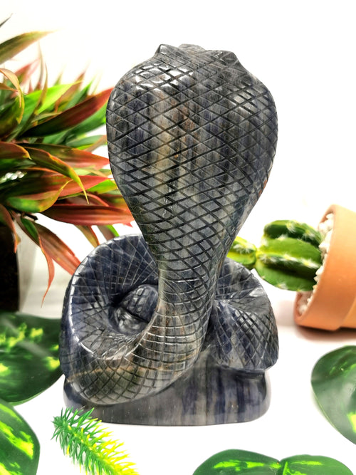 Cobra snake carving in Blue Aventurine stone - crystal healing / chakra / reiki / energy - 5.8 inches and 750 gms (1.65 lb) Animal carving