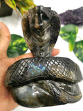 Cobra snake carving in Labradorite stone - crystal healing / chakra / reiki / energy - 4.8 inches and 825 gms (1.82 lb)