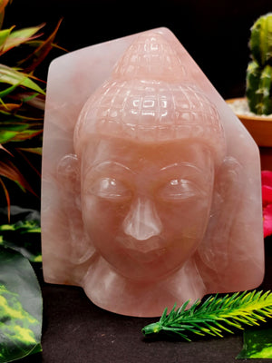 Rose Quartz Buddha Face/Head - handmade carving of serene face of Lord Buddha - crystal/reiki/healing - 4.8 inches and 1.16 kg (2.55 lb)