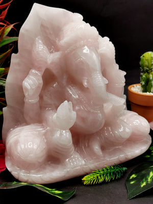 Ganesh Carving Handmade in Rose Quartz -Lord Ganesha Idol |Sculpture in Crystals and Gemstones -Reiki/Chakra/Healing - 7.5 inch and 3.75 kgs