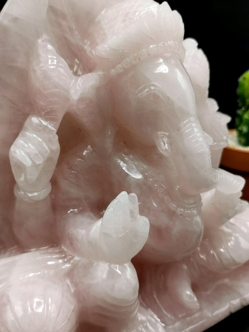 Ganesh Carving Handmade in Rose Quartz -Lord Ganesha Idol |Sculpture in Crystals and Gemstones -Reiki/Chakra/Healing - 7.5 inch and 3.75 kgs