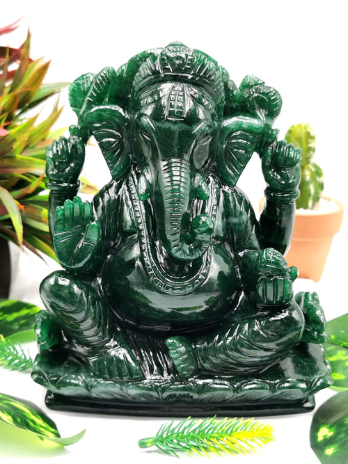 Dark Green Aventurine Handmade Carving of Ganesh - Lord Ganesha Idol in Crystals/Gemstone - Reiki/Chakra/Healing -7 in and 2.68 kg (5.90 lb)