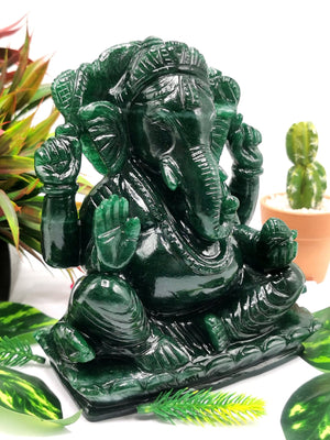 Dark Green Aventurine Handmade Carving of Ganesh - Lord Ganesha Idol in Crystals/Gemstone - Reiki/Chakra/Healing -7 in and 2.68 kg (5.90 lb)