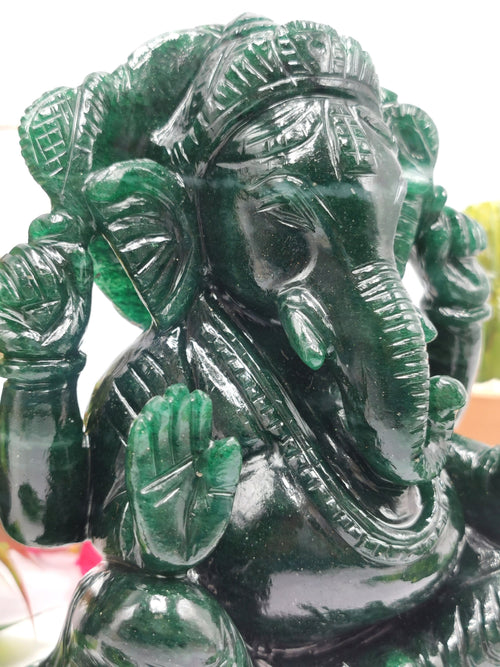 Dark Green Aventurine Handmade Carving of Ganesh - Lord Ganesha Idol in Crystals/Gemstone - Reiki/Chakra/Healing -7 in and 2.68 kg (5.90 lb)