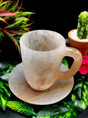 Beautiful White Quartz Tea Cup & Saucer, with Red Quartz inclusions - ONLY 1 Cup and 1 Saucer
