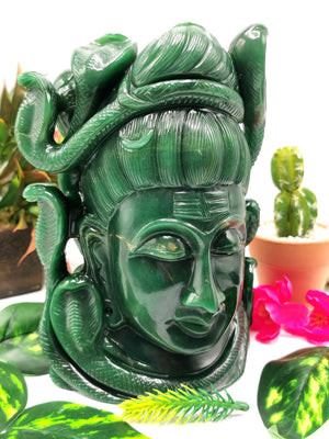 Shiva Head in Dark Green Aventurine Carving - Lord Shivshankar in crystals and gemstones |Reiki/Chakra/Healing -7.5 in and 2.86 kg (6.29 lb)