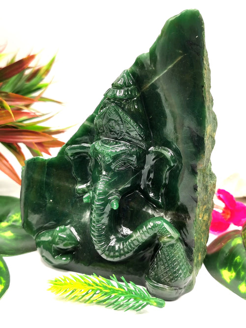 Dark Green Aventurine Abstract Carving of Ganesh - Lord Ganesha Idol in Crystals/Gemstone - Reiki/Chakra/Healing -6 in and 1.23 kg (2.71 lb)