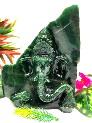 Dark Green Aventurine Abstract Carving of Ganesh - Lord Ganesha Idol in Crystals/Gemstone - Reiki/Chakra/Healing -6 in and 1.23 kg (2.71 lb)
