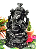 Majestic Black Agate Carving of Ganesh - Lord Ganesha Idol in Crystals/Gemstone - Reiki/Chakra/Healing/Energy - 9 in and 3.53 kg (7.76 lb)