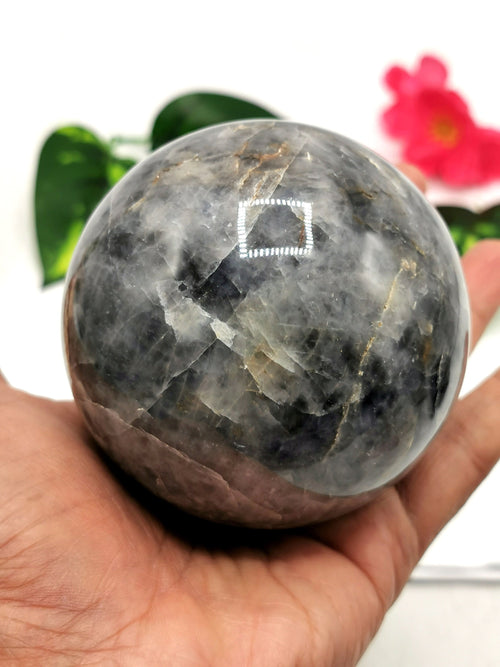 Large natural iolite sphere/ball - handmade carvings - energy/chakra/reiki - 2.9 inch (7.25 cms) dia and 680 gms (1.50 lb)