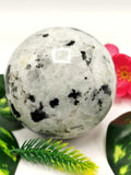 Large natural moonstone sphere/ball - handmade carvings - energy/chakra/reiki - 3 inch (7.5 cms) dia and 0.80 kg (1.76 lb)