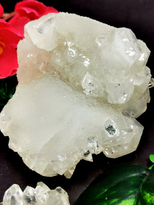 Set of apophyllite on coated calcite natural mineral free forms (lot of 3 pieces) -reiki/energy/chakra/healing -2 to 4 inches and 0.58 kg (1.28 lb)
