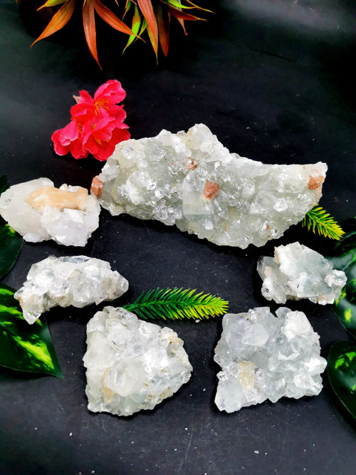 Set of stillbite on apophyllite mineral natural free forms (lot of 6 pcs) -reiki/energy/chakra/healing -2 to 6 inches and 0.86 kg (1.89 lb)