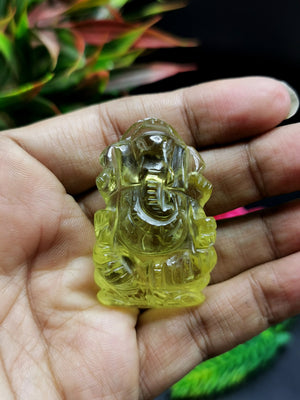 Ganesh Carving Handmade in Lemon Topaz -Lord Ganesha Idol |Sculpture in Crystals and Gemstones -Reiki/Chakra/Healing - 1.5 inch and 140 cts