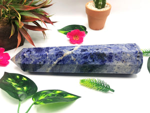 Large 8-face Sodalite point/wand/tower -handmade carvings - energy/chakra/reiki - 9.5 in (24 cms) height and 1.18 kg (2.60 lb)