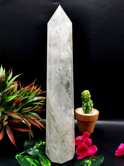 Large 8-face Clear Quartz point/wand/tower -handmade carvings - energy/chakra/reiki - 12.2 in (30.5 cms) height and 1.76 kg (3.87 lb)