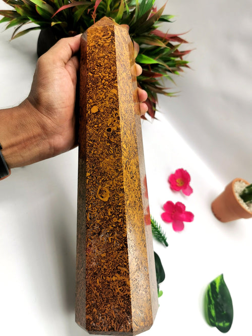 Large 8-face Mariam Jasper point/wand/tower -handmade carvings - energy/chakra/reiki - 12 in (30 cms) height and 2.56 kg (5.63 lb)