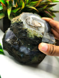 Large two-piece Moss Agate geode / cluster / crystal - reiki/energy/chakra healing - 4 inches (10 cms) and 1.56 kgs (3.43 lb)