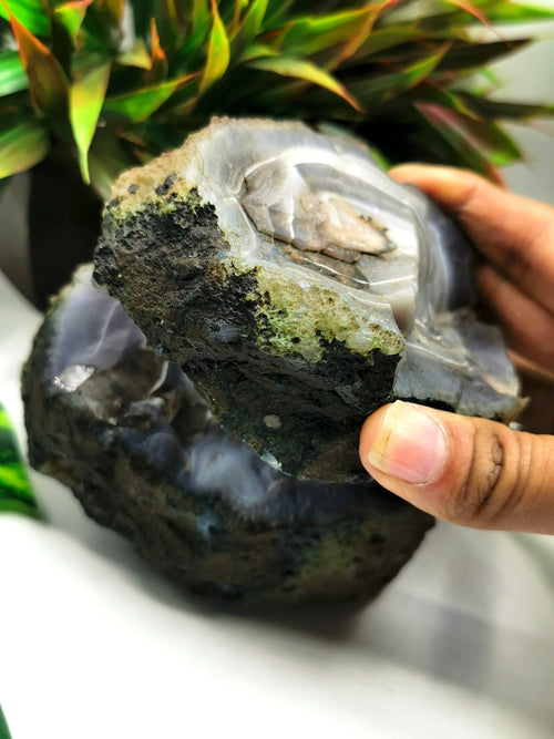 Large two-piece Moss Agate geode / cluster / crystal - reiki/energy/chakra healing - 4 inches (10 cms) and 1.56 kgs (3.43 lb)