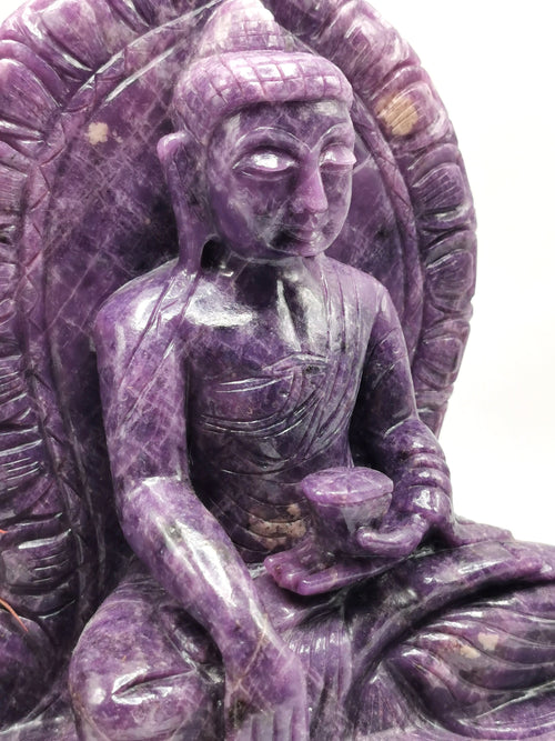 Lepidolite Buddha - handmade carving of serene and meditating Lord Buddha - crystal home decor - 9 inches and 3.62 kg (7.96 lb)