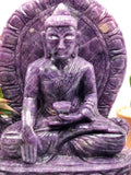 Lepidolite Buddha - handmade carving of serene and meditating Lord Buddha - crystal home decor - 9 inches and 3.62 kg (7.96 lb)
