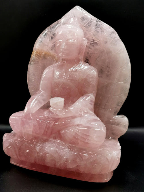 Rose Quartz Buddha - handmade carving of serene and meditating Lord Buddha - crystal/ home decor - 9 inches and 3.3 kg (7.26 lb)