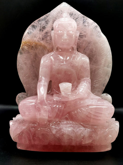 Rose Quartz Buddha - handmade carving of serene and meditating Lord Buddha - crystal/ home decor - 9 inches and 3.3 kg (7.26 lb)