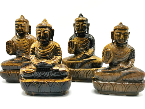 Tiger Eye Stone Buddha - handmade carving of serene and meditating Lor