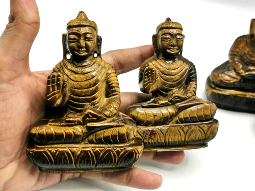 Tiger Eye Stone Buddha - handmade carving of serene and meditating Lord Buddha - 4 inches and 250 gms (0.55 lb)