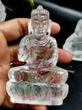 Clear Quartz/Clear Crystal Buddha - handmade carving of serene and meditating Lord Buddha - crystal/reiki/healing - 3.5 inches and 200 gms