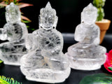 Clear Quartz/Clear Crystal Buddha - handmade carving of serene and meditating Lord Buddha - crystal/reiki/healing - 3.5 inches and 200 gms