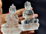 Clear Quartz/Clear Crystal Buddha - handmade carving of serene and meditating Lord Buddha - crystal/reiki/healing - 3.5 inches and 200 gms