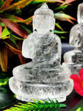 Clear Quartz/Clear Crystal Buddha - handmade carving of serene and meditating Lord Buddha - crystal/reiki/healing - 3.5 inches and 200 gms