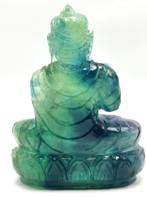 Green Fluorite Buddha - handmade carving of serene and meditating Lord Buddha - crystal/reiki/healing - 4 inches and 320 gms