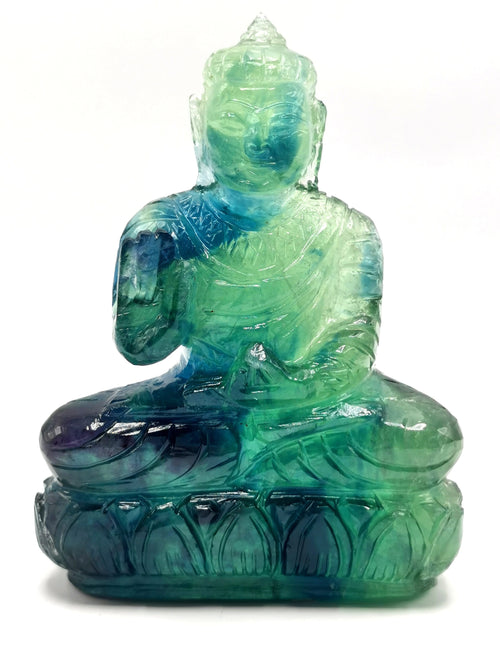 Green Fluorite Buddha - handmade carving of serene and meditating Lord Buddha - crystal/reiki/healing - 4 inches and 320 gms