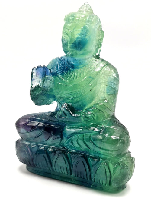 Green Fluorite Buddha - handmade carving of serene and meditating Lord Buddha - crystal/reiki/healing - 4 inches and 320 gms