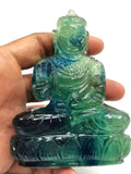 Green Fluorite Buddha - handmade carving of serene and meditating Lord Buddha - crystal/reiki/healing - 4 inches and 320 gms