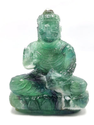 Green Fluorite Buddha - handmade carving of serene and meditating Lord Buddha - crystal/reiki/healing - 4 inches and 415 gms