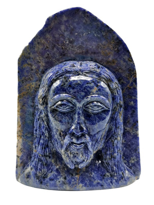 Lord Jesus majestic carving in natural sodalite stone | hand carved in gemstones | crystal/reiki - 7 inches and 2.55 kg (5.61 lb)