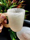 Beautiful White Quartz Tea Cup & Saucer, with Red Quartz inclusions - ONLY 1 Cup and 1 Saucer