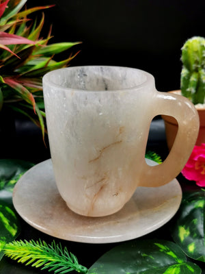 Beautiful White Quartz Tea Cup & Saucer, with Red Quartz inclusions - ONLY 1 Cup and 1 Saucer