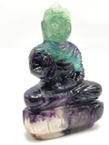 Buddha in Multi Fluorite stone - handmade carving of serene and meditating Lord Buddha 4 inches and 380 gms (0.84 lb)