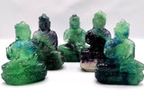 Multicolor Fluorite Buddha statue - handmade carving of serene and meditating Lord Buddha - 4 inches and 380 gms (0.84 lb)