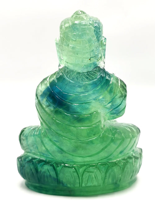 Green Fluorite Buddha - handmade carving of serene and meditating Lord Buddha - crystal/reiki/healing - 4 inches and 350 gms