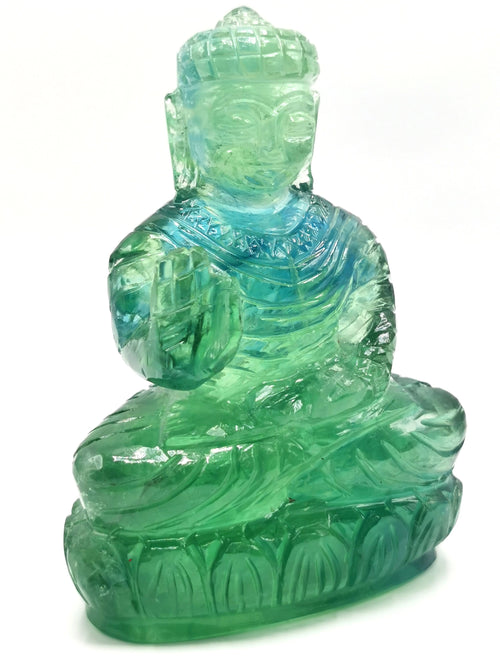Green Fluorite Buddha - handmade carving of serene and meditating Lord Buddha - crystal/reiki/healing - 4 inches and 350 gms