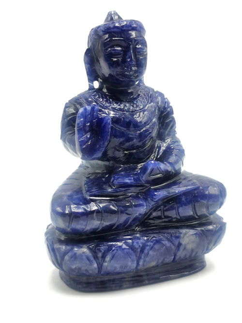 Sodalite Buddha statue - handmade carving of serene and meditating Lord Buddha - crystal/reiki/healing - 4 inches and 300 gms (0.66 lb)