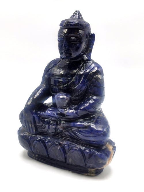 Sodalite Buddha statue - handmade carving of serene and meditating Lord Buddha - crystal/reiki/healing - 4 inches and 300 gms (0.66 lb)