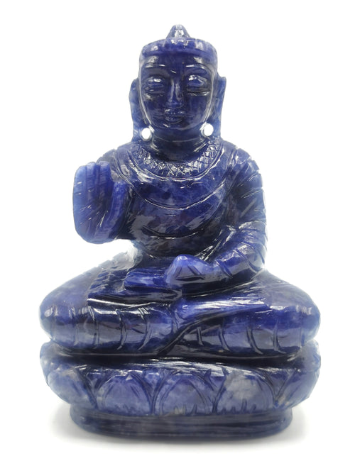 Sodalite Buddha statue - handmade carving of serene and meditating Lord Buddha - crystal/reiki/healing - 4 inches and 300 gms (0.66 lb)